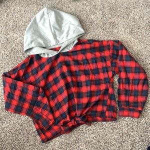 Cropped flannel hoodie